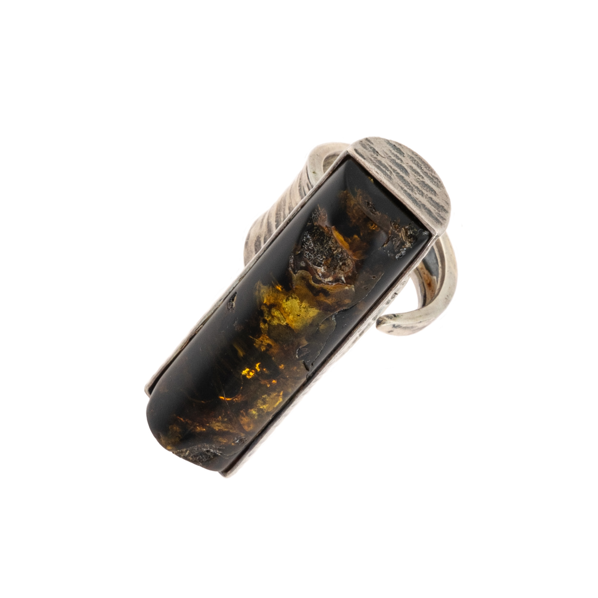 Sterling Silver and Baltic Amber Cylindrical Ring 4